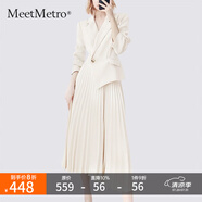 MeetMetro瑪依爾西裝連衣裙女2025春季新款質(zhì)感職業(yè)通勤百褶裙 淺杏【現(xiàn)貨閃電發(fā)】 L