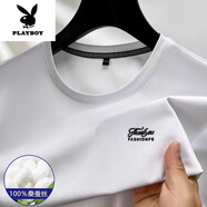 花花公子（PLAYBOY）高端桑蠶絲短袖t恤男士夏季新款圓領體恤衫夏季真.絲半袖爸爸上衣 308白色 L 170建議120-135斤