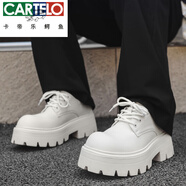 卡帝樂鱷魚（CARTELO）網(wǎng)紅增高厚底單鞋情侶款英倫風(fēng)2025年新款松糕休閑小皮鞋 白色 38