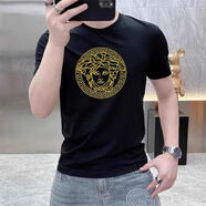 VERSACE JEANS COUTURE范思哲2025美式范夏季新款短袖男時(shí)尚圓領(lǐng)純棉寬松T恤顯瘦百搭運 黑色T-06 XL 建議體重[120-140]斤