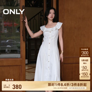 ONLY2025夏季新款減齡飛袖荷葉領(lǐng)拼接牛仔裙連衣裙女|125242007 J2G米白色 XS
