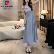 皮爾卡丹（pierrecardin）法式氣質(zhì)感黑色吊帶連衣裙女夏季大碼收腰遮肚子顯瘦歐貨裙子 藍色[歐洲站別致連衣裙/洋氣減齡 M [90-100斤]