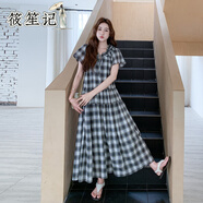 筱笙記法式復(fù)古格子連身裙女2025夏季新款設(shè)計(jì)感超好看氣質(zhì)減齡顯瘦長裙 格子 L