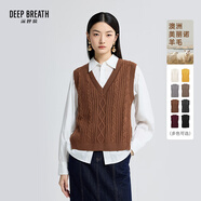 深呼吸DEEP BREATH女裝側(cè)開(kāi)叉廓形純羊毛馬甲針織衫女A301152 焦糖 M (3)