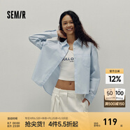 森馬長袖襯衫女簡約寬松襯衣字母印花短背心個性潮流秋通勤兩件套 冰藍80903 M