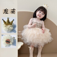 迪士尼（Disney）高端女童夏季寶寶生日周歲禮服網(wǎng)紗蓬蓬連衣裙兒童蛋糕刺繡公主裙 香檳色(+皇冠發(fā)夾) 80