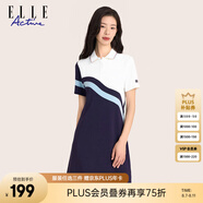 ELLE ACTIVE運(yùn)動(dòng)撞色polo領(lǐng)連衣裙夏季時(shí)尚氣質(zhì)減齡針織短袖透氣網(wǎng)球裙 藍(lán)/白色 M