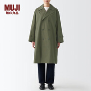 無(wú)印良品 MUJI 男女通用 不易沾水 寬版雙排扣大衣 無(wú)性別 男款女款 BDE15C2S 煙熏綠色 S-M