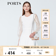 PORTS寶姿商場(chǎng)同款春夏新品女裝歐根紗拼接袖連衣裙 米白 L