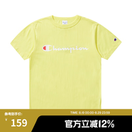 Champion夏季經(jīng)典款印花草寫LOGO圓領(lǐng)休閑運(yùn)動T恤無性別冠軍短袖男女情侶 熒光黃 L