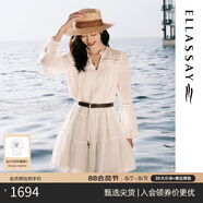 歌力思（ELLASSAY）【張婧儀同款】初戀小白裙新款100%桑蠶絲法式鏤空真絲連衣裙 純凈白 M