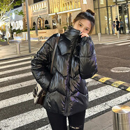 亮面羽絨棉服女短款立領(lǐng)2025冬季寬松韓版亮面加厚保暖棉衣外套潮 黑色【優(yōu)質(zhì)品】- S （建議80-110斤）