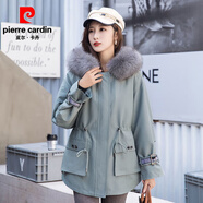 皮爾卡丹2025新款派克服女獺兔狐貍毛內(nèi)膽可拆卸抗風(fēng)韓版加厚真毛皮草外套 綠色外套+灰色內(nèi)膽【兔毛袖】 L 建議 110-130斤