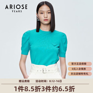 艾諾絲雅詩(shī)【商場(chǎng)同款】夏新款復(fù)古休閑泡泡袖針織衫T恤短袖上衣10418176 純凈藍(lán) S
