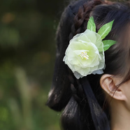 CLCEY仙美手工真絲燙花牡丹芍藥漢服后壓頭飾 唐風(fēng)大花朵紫色發(fā)夾 淺綠色3號花朵直徑6.5cm左