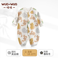 wua.wua嬰兒連體衣春秋新生兒衣服男女寶寶秋冬保暖夾棉撞色鴛鴦睡衣套裝 動(dòng)物郊游【保暖款】 73cm 【6-9個(gè)月體重14-17斤】