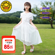 G.DUCKKIDS童裝女童連衣裙夏季公主裙兒童裙子夏天透氣雪紡A字裙女大童長裙 泡泡袖白色geiscig 160 尺碼13~14歲【150-160cm】cm