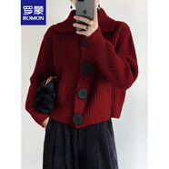 羅蒙（ROMON）韓式慵懶風(fēng)粗針拉鏈毛衣開衫女秋冬2025新款紅色外套翻領(lǐng)針織上衣 紅色 均碼 -85-120斤