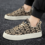 花花公子男鞋2025春季休閑鞋透氣百搭板鞋男英倫休閑布鞋子男舒適耐磨系帶 KPL6230178黑色 41