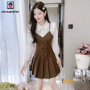 AEMAPE假兩件感長(cháng)袖連衣裙女2025春季新款優(yōu)雅淑女短裙小個(gè)子氣質(zhì)A字裙 卡其色 M 100-110斤