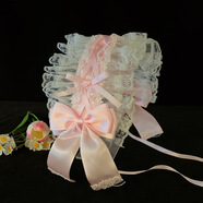 初享（CHUXIANG）藍色貓耳朵頭飾女甜美Lolita漫展女仆發(fā)夾cos毛絨貓娘獸耳發(fā)飾卡-  粉色+白蕾絲   發(fā)帶  A05-103