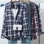 回力格子襯衫女外套2025最新款秋裝女士長(cháng)袖上衣薄款韓版通勤大碼女裝