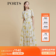 PORTS寶姿商場同款2022春夏新款女裝“絢爛夏花”印花連衣長裙 亞麻淺金印花 M (6)