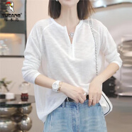啄木鳥2025夏季新款女士休閑百搭寬松薄款長袖T恤冰絲透氣時尚防曬罩衫 白色 M (100斤以內(nèi))