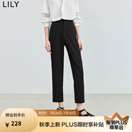 LILY夏新款女裝時尚休閑都市通勤款氣質(zhì)顯瘦修身九分褲休閑褲 510黑 L