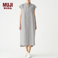 無印良品 MUJI 女式 棉混彈力 法國(guó)袖連衣裙 BCL14A0S 灰色 M