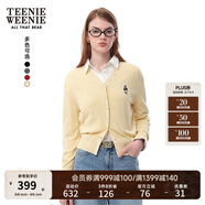 Teenie Weenie小熊針織開(kāi)衫女2025春夏新款優(yōu)雅法式氣質(zhì)V領(lǐng)針織毛衣外套空調(diào)衫 淺黃色 S