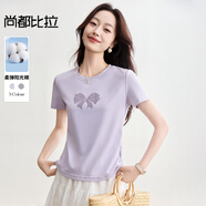 尚都比拉（Sentubila）短袖t恤女夏季簡(jiǎn)約圓領(lǐng)蝴蝶結(jié)發(fā)泡印花寬松顯瘦上衣 柔紫色 XL