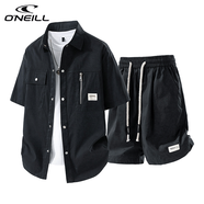 O'NEILL奧尼爾休閑運(yùn)動(dòng)套裝男夏季潮牌大碼短袖襯衫套裝寬松一套搭配帥氣 扎染亞光黑 M