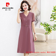 皮爾卡丹（pierre cardin）媽媽夏裝2025新款連衣裙洋氣顯瘦中老年女裝夏季氣質(zhì)過膝雪紡裙子 豆沙色 XL
