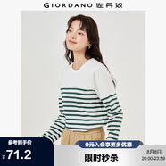 佐丹奴T恤女純棉條紋海軍風(fēng)?；晟篱_叉下擺圓領(lǐng)長(zhǎng)袖t恤女13322802