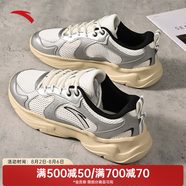 安踏男鞋復(fù)古運動鞋舒適透氣休閑鞋時尚網(wǎng)面輕質(zhì)老爹鞋男士耐磨鞋子男 【行者】象牙白/銀色8810-2 41