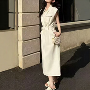 熒蒂（YINGDI）顯白純色連衣裙女2025年夏季新款氣質(zhì)時尚洋氣收腰裙子 白色 S
