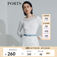 PORTS寶姿 商場同款新品女裝微喇袖透視針織衫SL8K409HZE011 白色 L