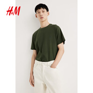 H&M男裝女裝T恤秋季透氣圓領(lǐng)短袖運(yùn)動(dòng)上衣短袖內(nèi)搭打底衫0685816 卡其綠 XL 180/116