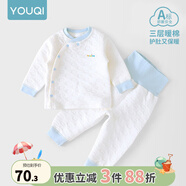優(yōu)奇嬰兒衣服秋冬套裝寶寶保暖夾棉內(nèi)衣高腰護(hù)肚男女兒童2件套秋冬裝 秋冬【高腰】淺藍(lán) 66cm