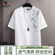 西域駱駝（VANCAMEL）短袖t恤男夏季國潮速干唐裝中國風(fēng)男裝大碼圓領(lǐng)薄款透氣上衣 白色【柳枝 】 M 【80-100斤】