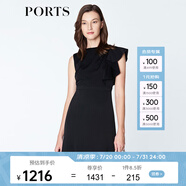 PORTS寶姿 新品 女裝不對稱荷葉邊袖袖魚尾連衣裙LN8D173HWB004 黑色 XS (2)