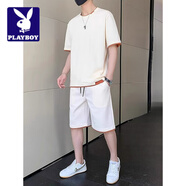 花花公子;PLAYBOY夏季透氣套裝男2025年新款時(shí)尚簡約百搭短袖短褲休閑舒適搭配一套 2341+813米黃/米色套裝 M 推薦【90-110斤】