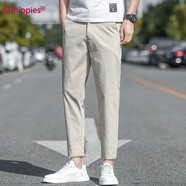 Mr.hippies香港潮牌男士休閑褲新款夏季薄款冰絲九分褲男生小腳褲子男款 米白色9分褲 28