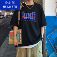 奈加圖320g重磅純棉短袖男新款潮牌潮流衣服短袖t簡(jiǎn)約百搭學(xué)生港風(fēng)T恤 W115-黑色純棉 2XL (140-160斤)