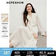 紅袖甜美垂感連衣裙2025春季新款女裝波西米亞風(fēng)收腰木耳邊領(lǐng)雪紡長裙 本白3001 XL