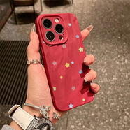 茶西適用蘋果15手機殼iPhone12手機保護套帶仙女款16多個彩色星星防摔14可愛時尚13網(wǎng)紅11新潮流 褶皺殼-酒紅色-ZZK96-彩色星星 5.5英寸-蘋果6plus/6Splus