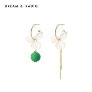 Dream＆Radio新中式國(guó)風(fēng)耳環(huán)女設(shè)計(jì)感小眾個(gè)性ab款不對(duì)稱花朵耳墜 暖春(白花綠墜)
