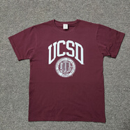皇古迪純棉vintage美式寬松加州大學CAL伯克利T恤Berkeley校服UCLA短袖 酒紅 UCSD弧形字大校徽 S 高165重90~105