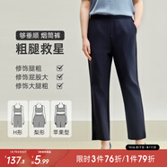 MsShe大碼女裝2025夏季胖妹妹mm褲子顯瘦彈力開叉直筒九分褲西褲 藏青藍色現(xiàn)貨 5XL